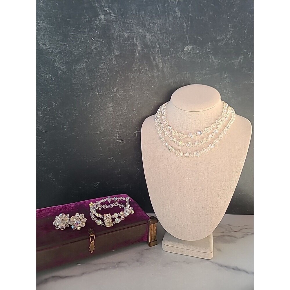 Aurora Borealis Crystal Beaded Jewelry Set, Vintage